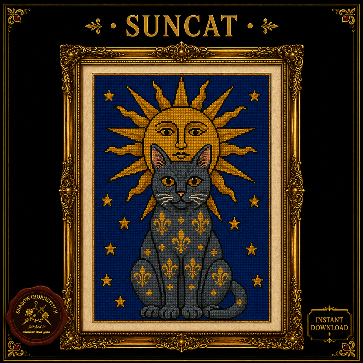 Medieval Cat cross stitch pattern bundle - 04-gothic-cat-cross-stitch-pattern