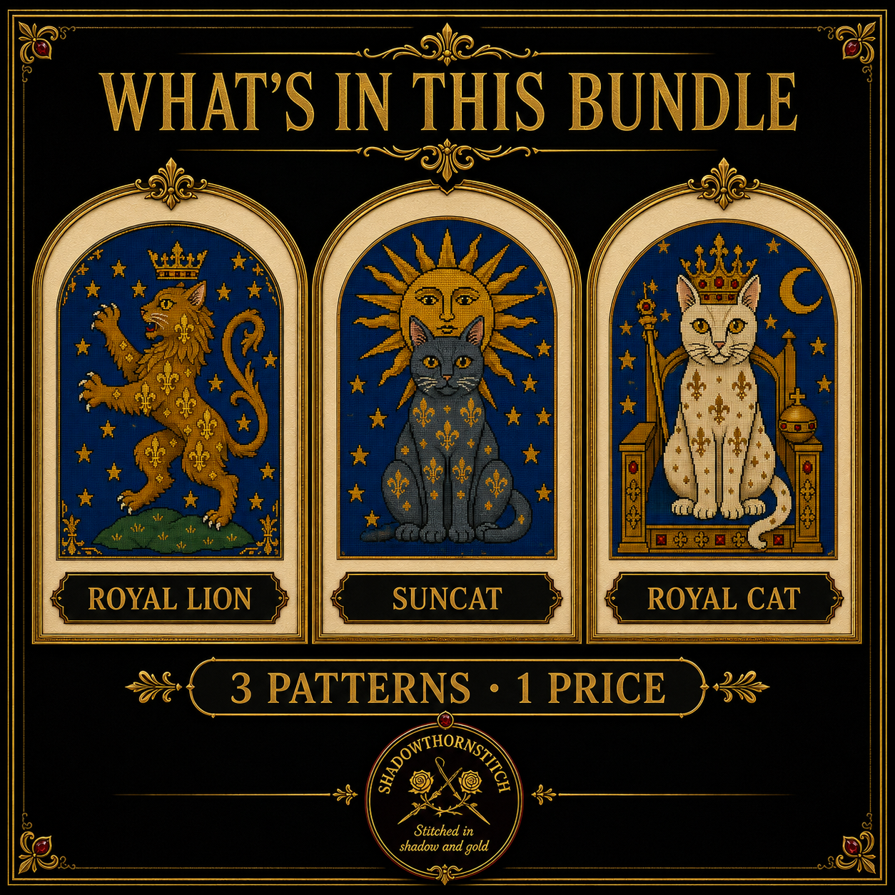 Medieval Cat cross stitch pattern bundle - 06-witchy-cat-cross-stitch-set