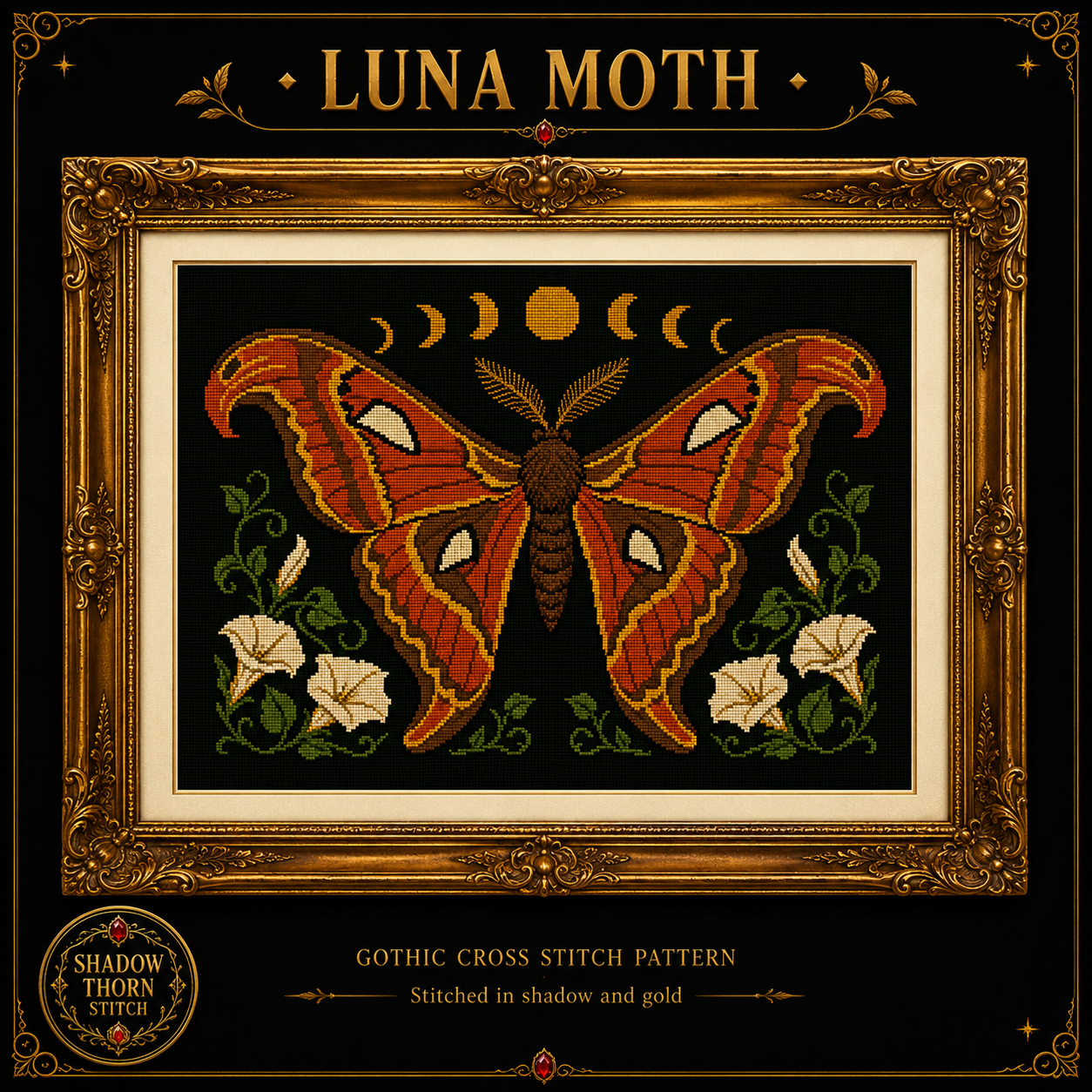 Gothic Moth cross stitch pattern bundle - 03-atlas-moth-cross-stitch-pattern