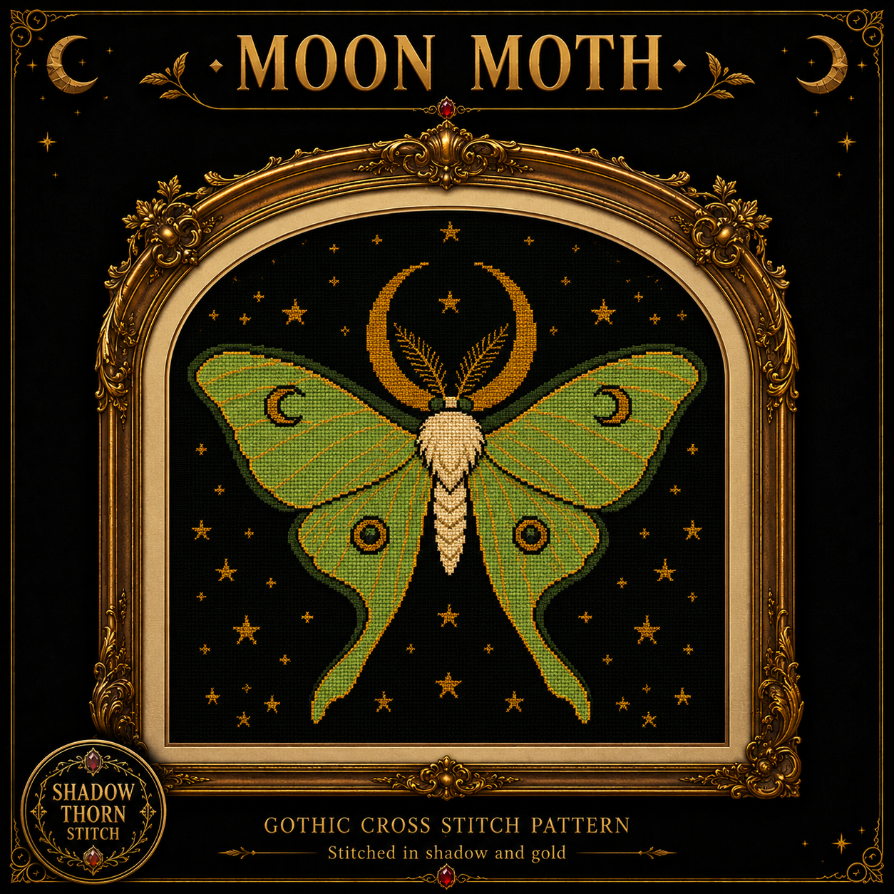 Gothic Moth cross stitch pattern bundle - 04-luna-moth-cross-stitch-pattern