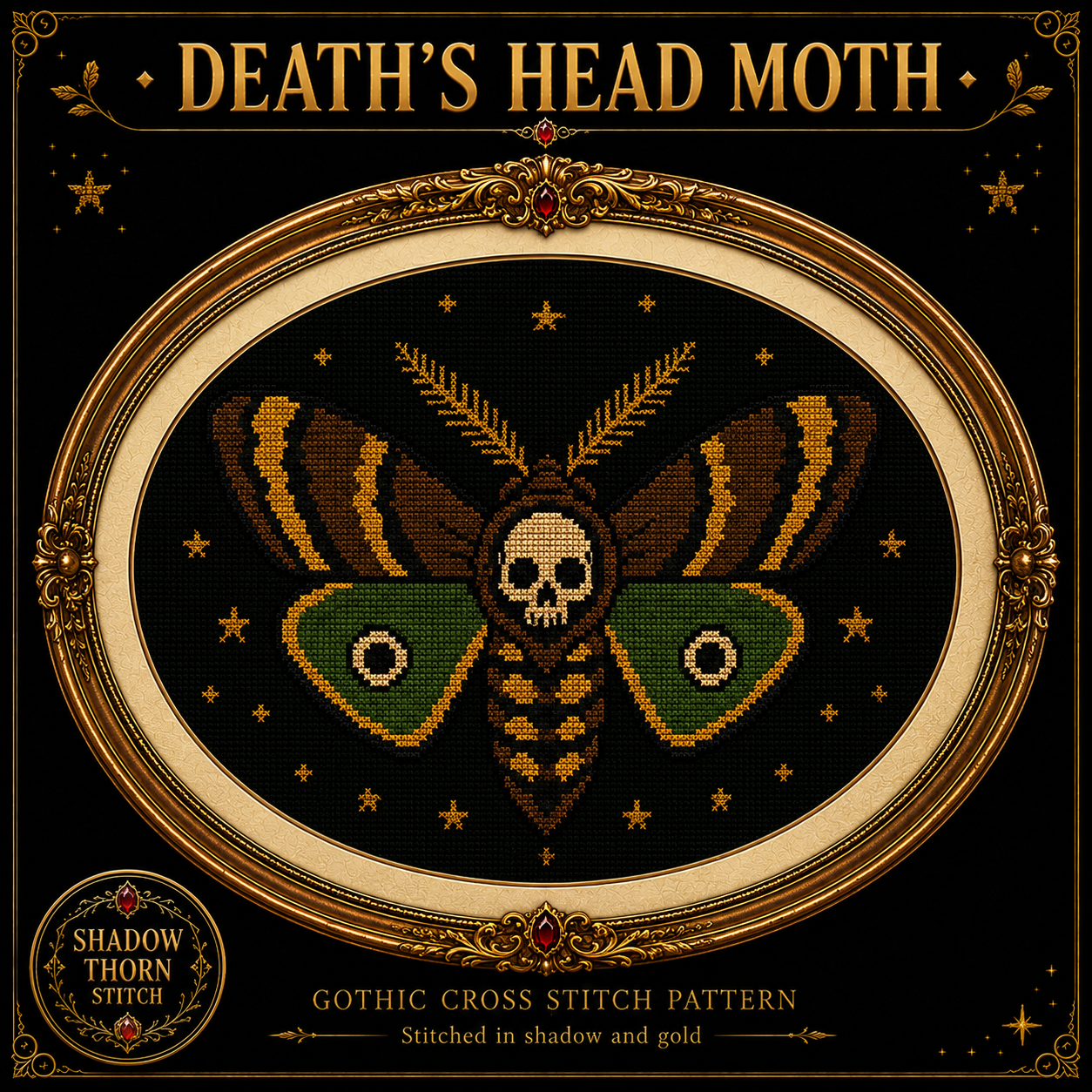 Gothic Moth cross stitch pattern bundle - 05-deaths-head-moth-cross-stitch