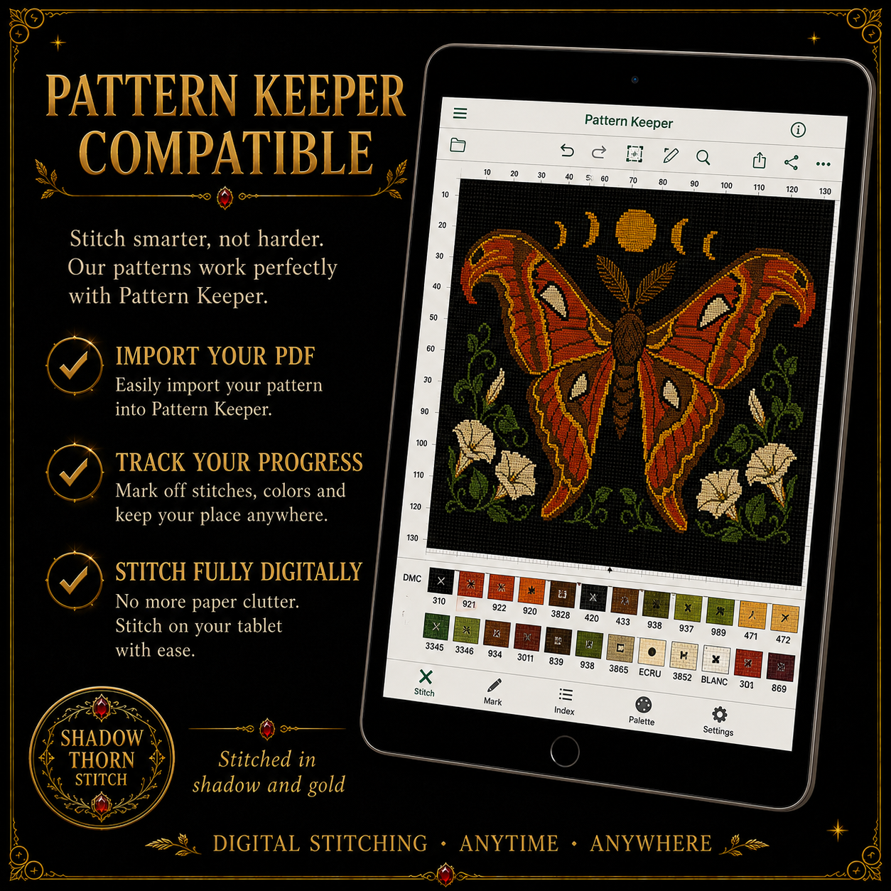 Gothic Moth cross stitch pattern bundle - 07-pattern-keeper-moth-cross-stitch