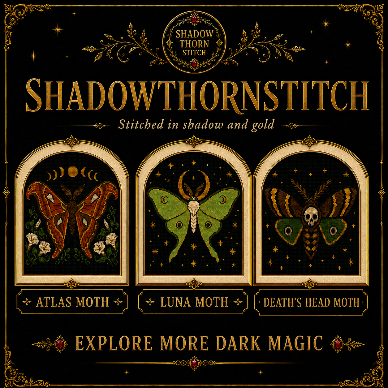 Gothic Moth cross stitch pattern bundle - 10-witchy-moth-cross-stitch-set
