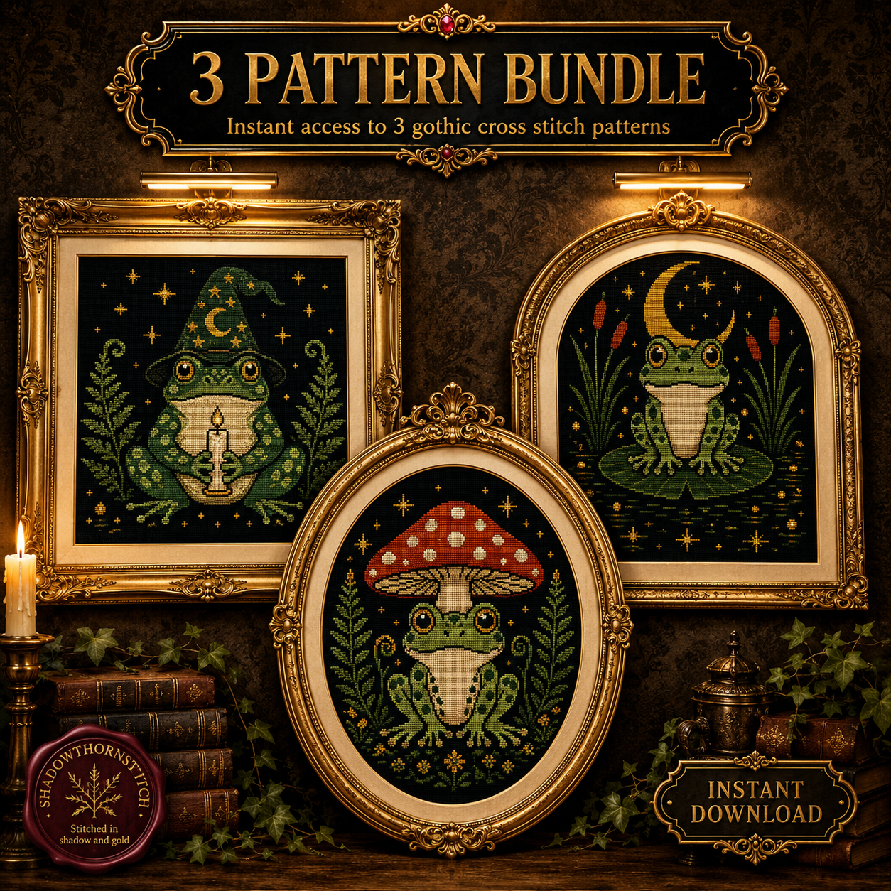 Gothic Frog cross stitch pattern bundle - 01-frog-cross-stitch-pattern-bundle