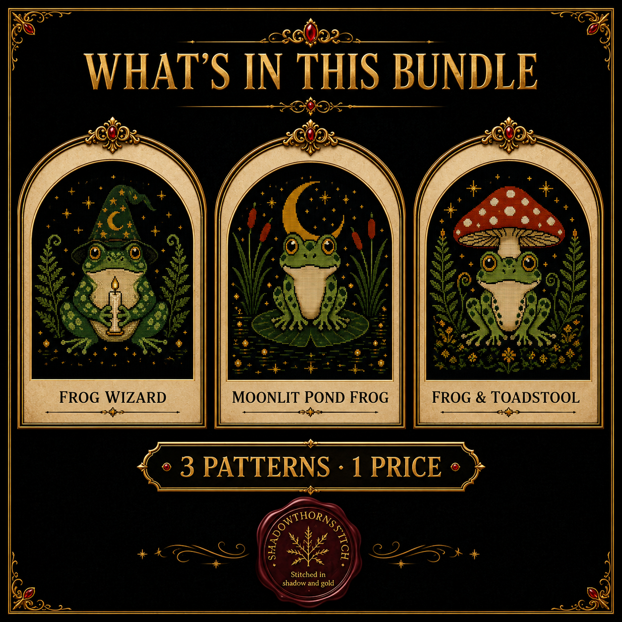 Gothic Frog cross stitch pattern bundle - 02-cottagecore-frog-cross-stitch