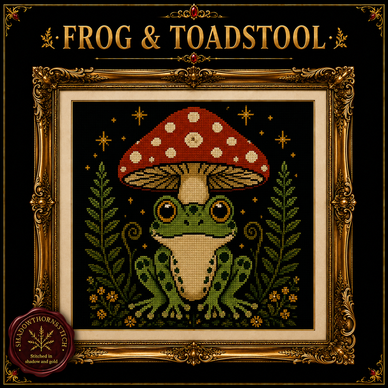 Gothic Frog cross stitch pattern bundle - 03-goblincore-toadstool-frog-stitch