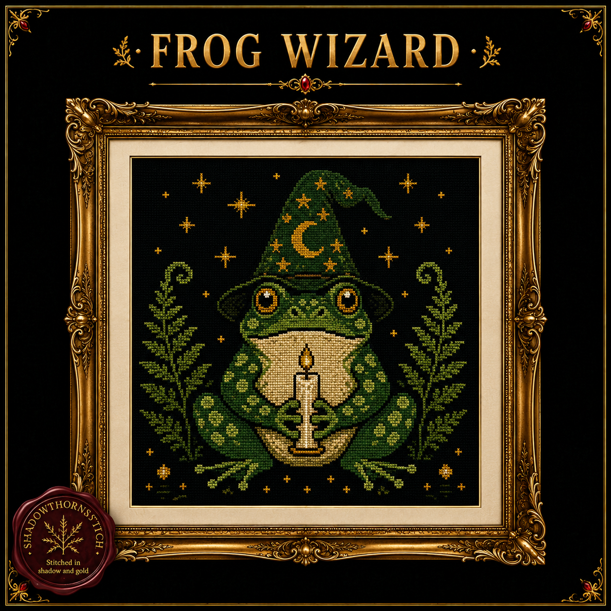 Gothic Frog cross stitch pattern bundle - 04-frog-wizard-cross-stitch