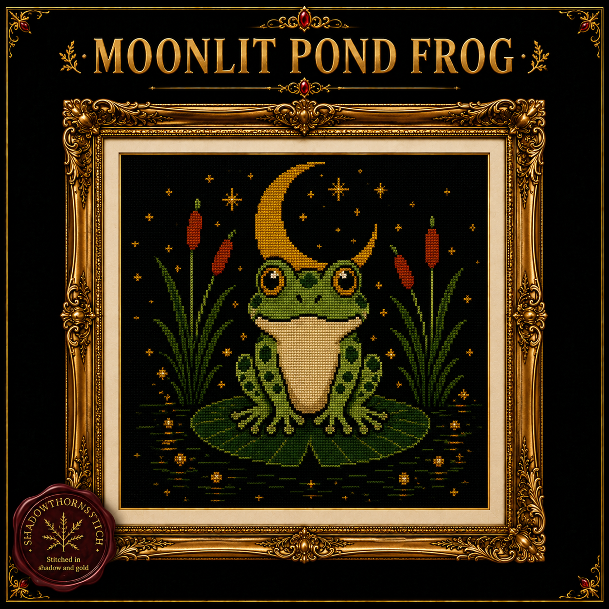 Gothic Frog cross stitch pattern bundle - 05-moonlit-frog-cross-stitch