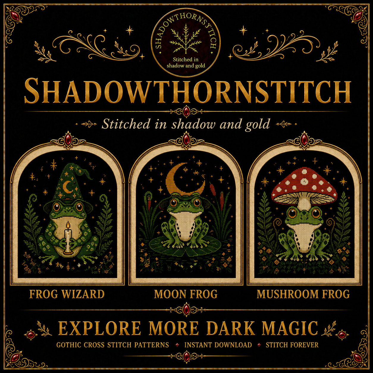 Gothic Frog cross stitch pattern bundle - 06-witchy-frog-cross-stitch-set