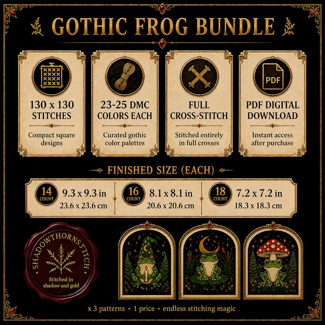 Gothic Frog cross stitch pattern bundle - 09-frog-cross-stitch-pattern-details
