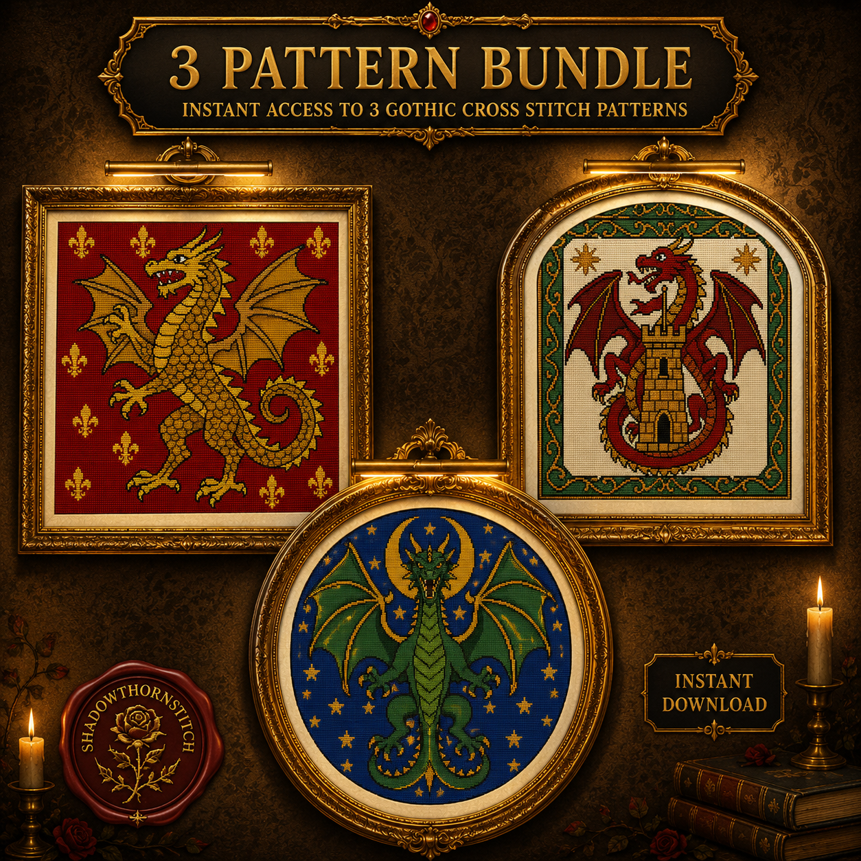 Medieval Dragon cross stitch pattern bundle - 01-dragon-cross-stitch-pattern-bundle