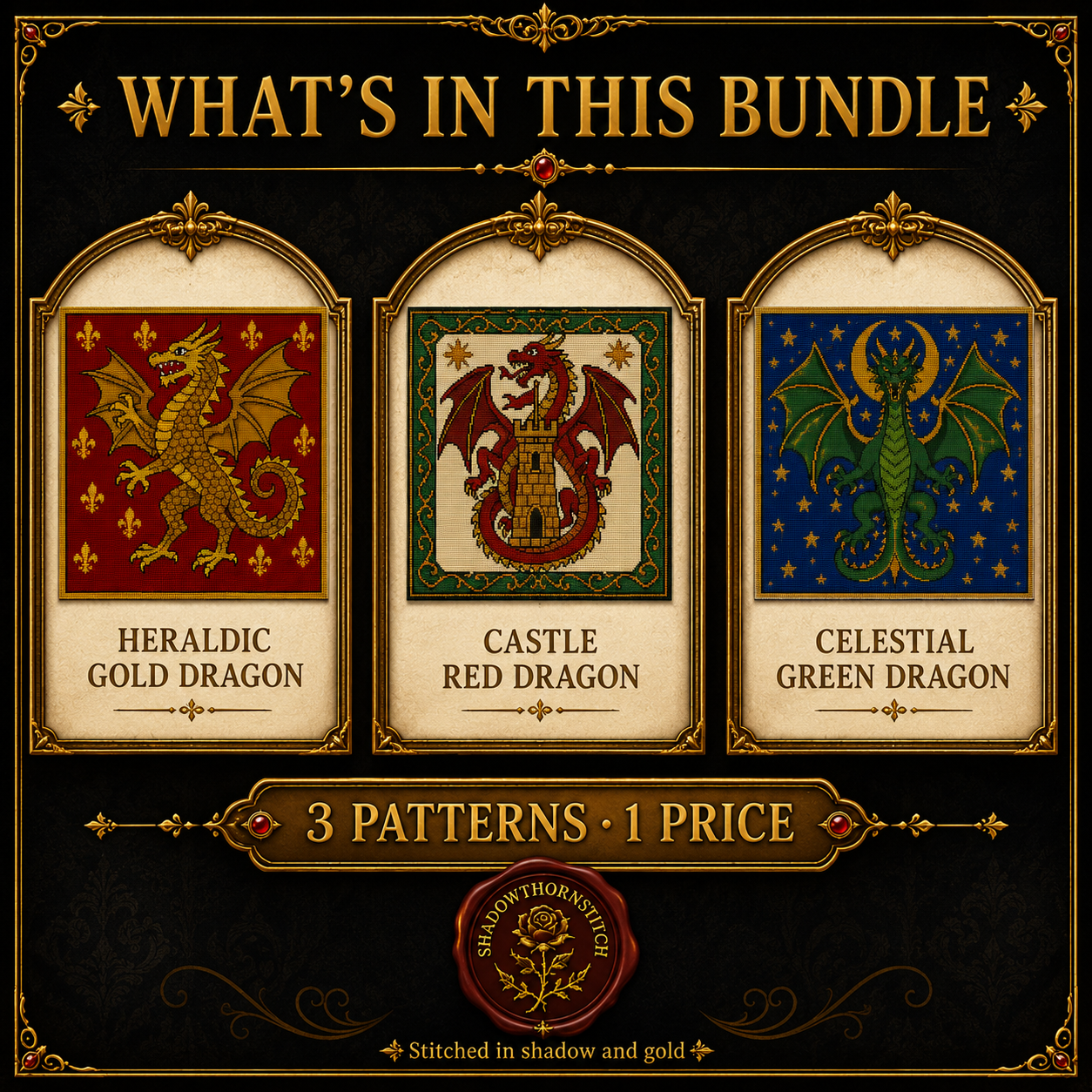 Medieval Dragon cross stitch pattern bundle - 02-medieval-dragon-cross-stitch-set