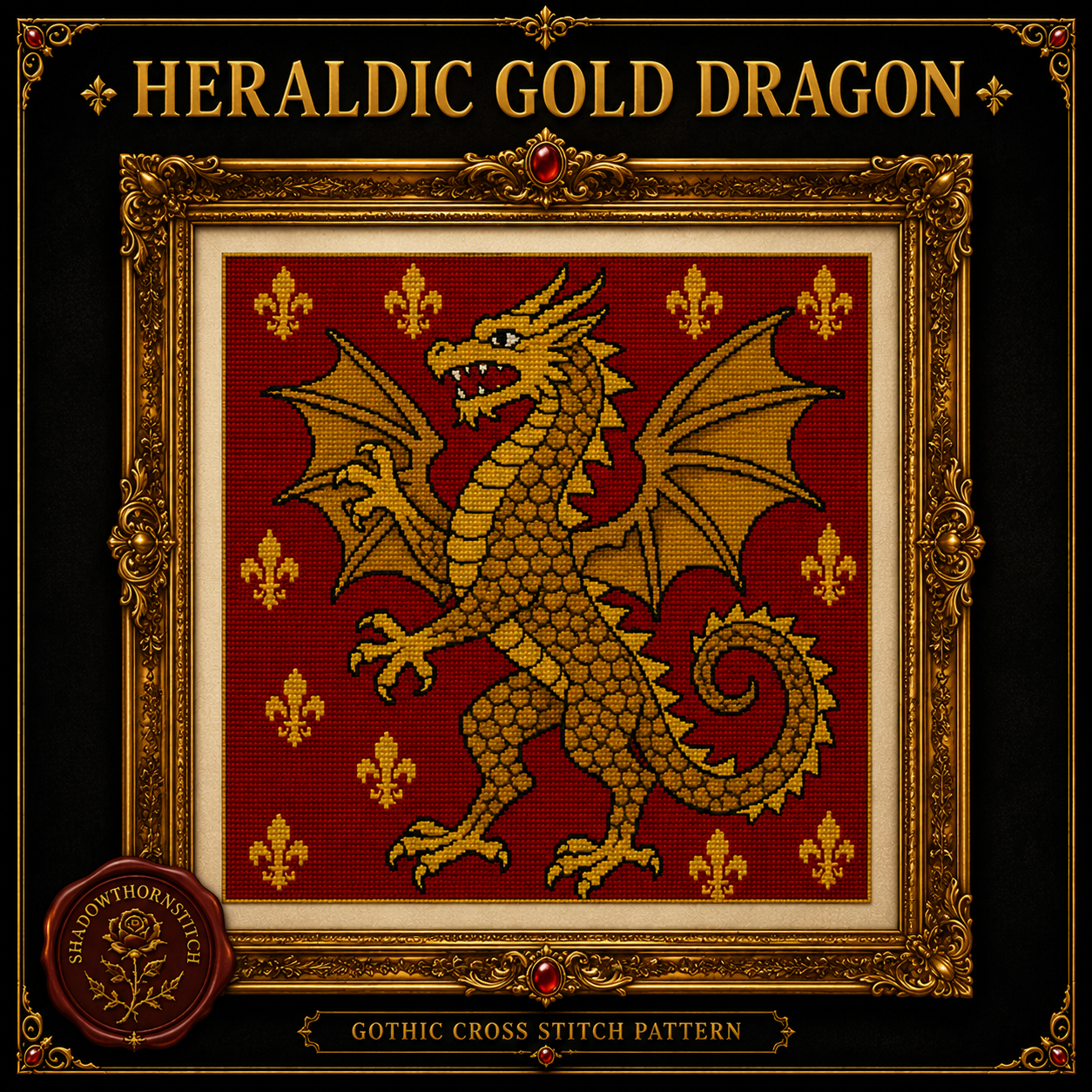 Medieval Dragon cross stitch pattern bundle - 03-heraldic-dragon-cross-stitch