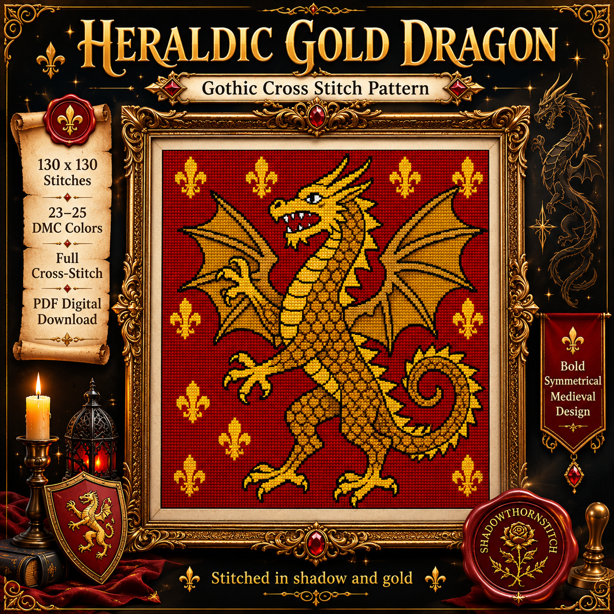 Medieval Dragon cross stitch pattern bundle - 06-fantasy-dragon-cross-stitch