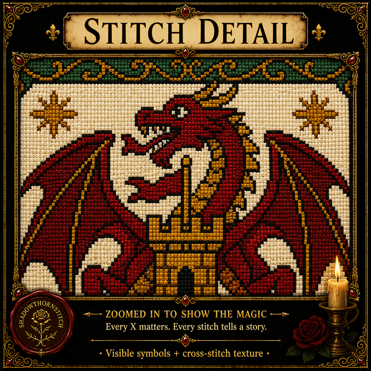 Medieval Dragon cross stitch pattern bundle - 07-dragon-cross-stitch-stitch-detail