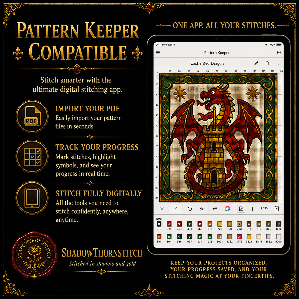Medieval Dragon cross stitch pattern bundle - 08-pattern-keeper-dragon-cross-stitch