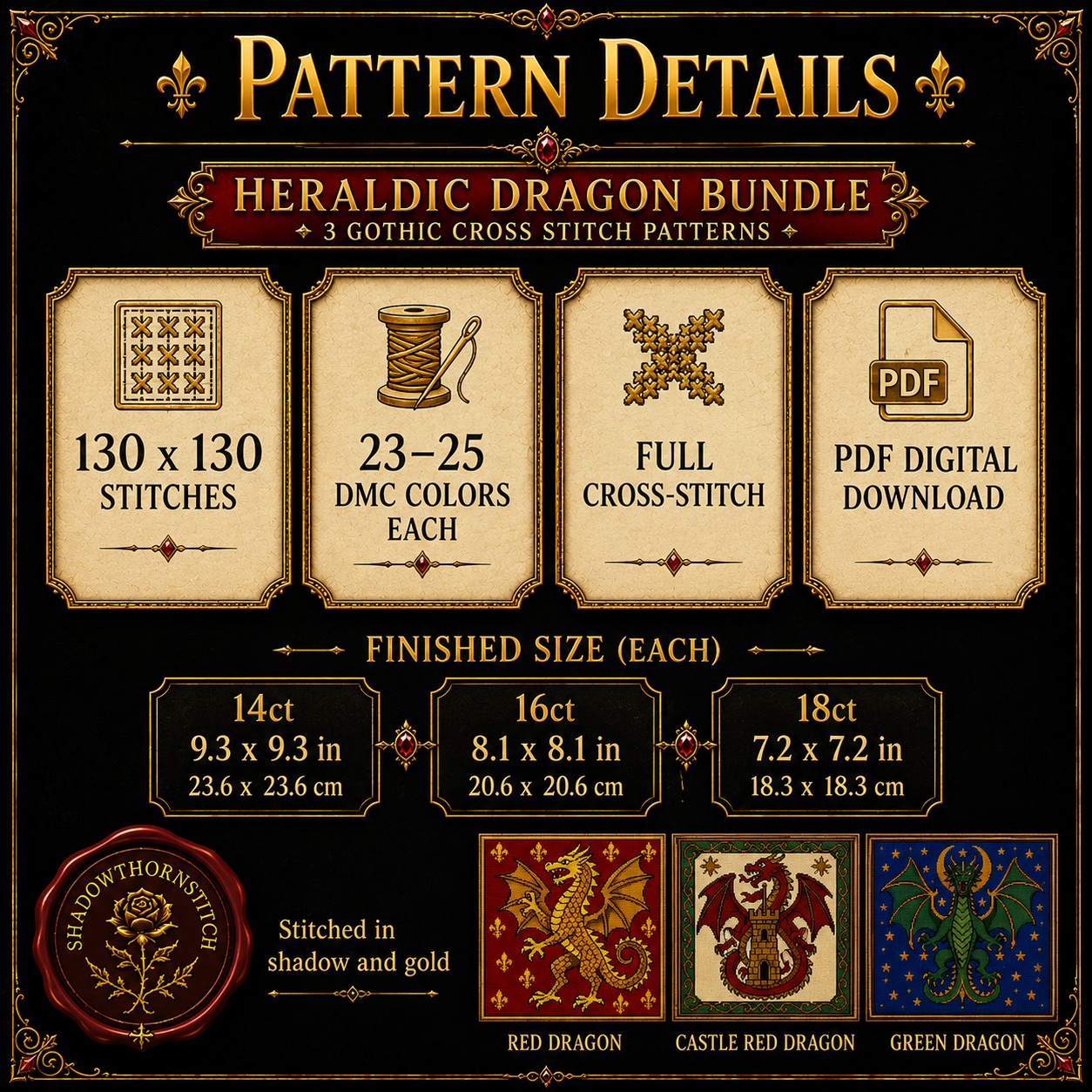 Medieval Dragon cross stitch pattern bundle - 09-dragon-cross-stitch-pattern-details