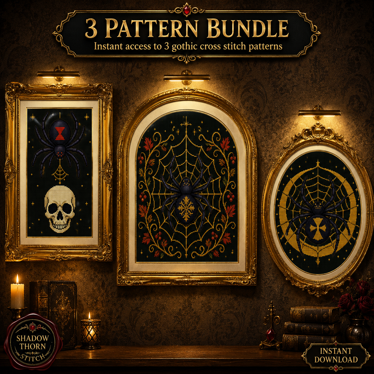 Gothic Spider cross stitch pattern bundle - 01-spider-cross-stitch-pattern-bundle