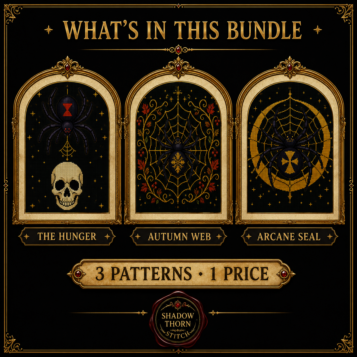 Gothic Spider cross stitch pattern bundle - 02-gothic-spider-cross-stitch-set