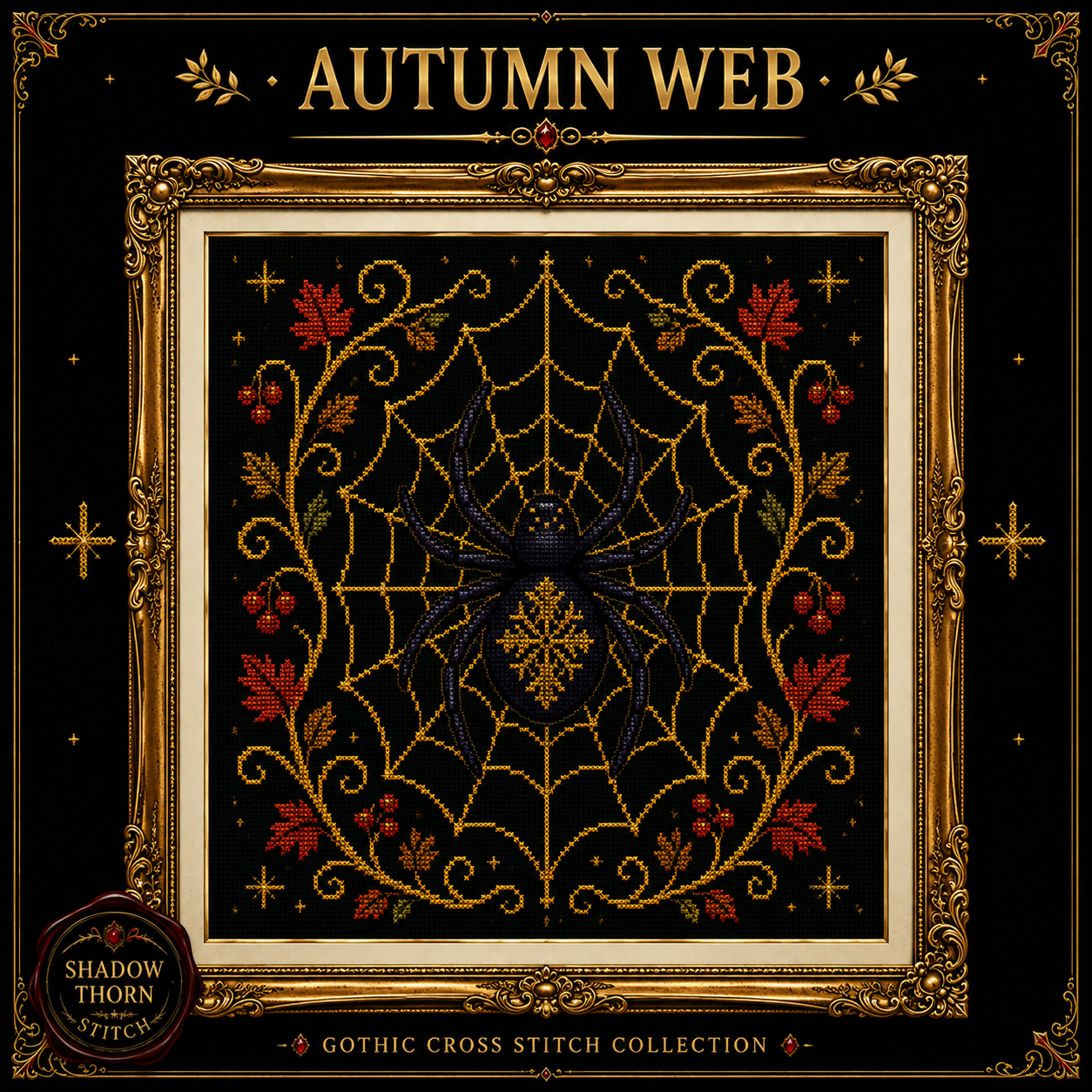 Gothic Spider cross stitch pattern bundle - 04-spiderweb-cross-stitch-chart