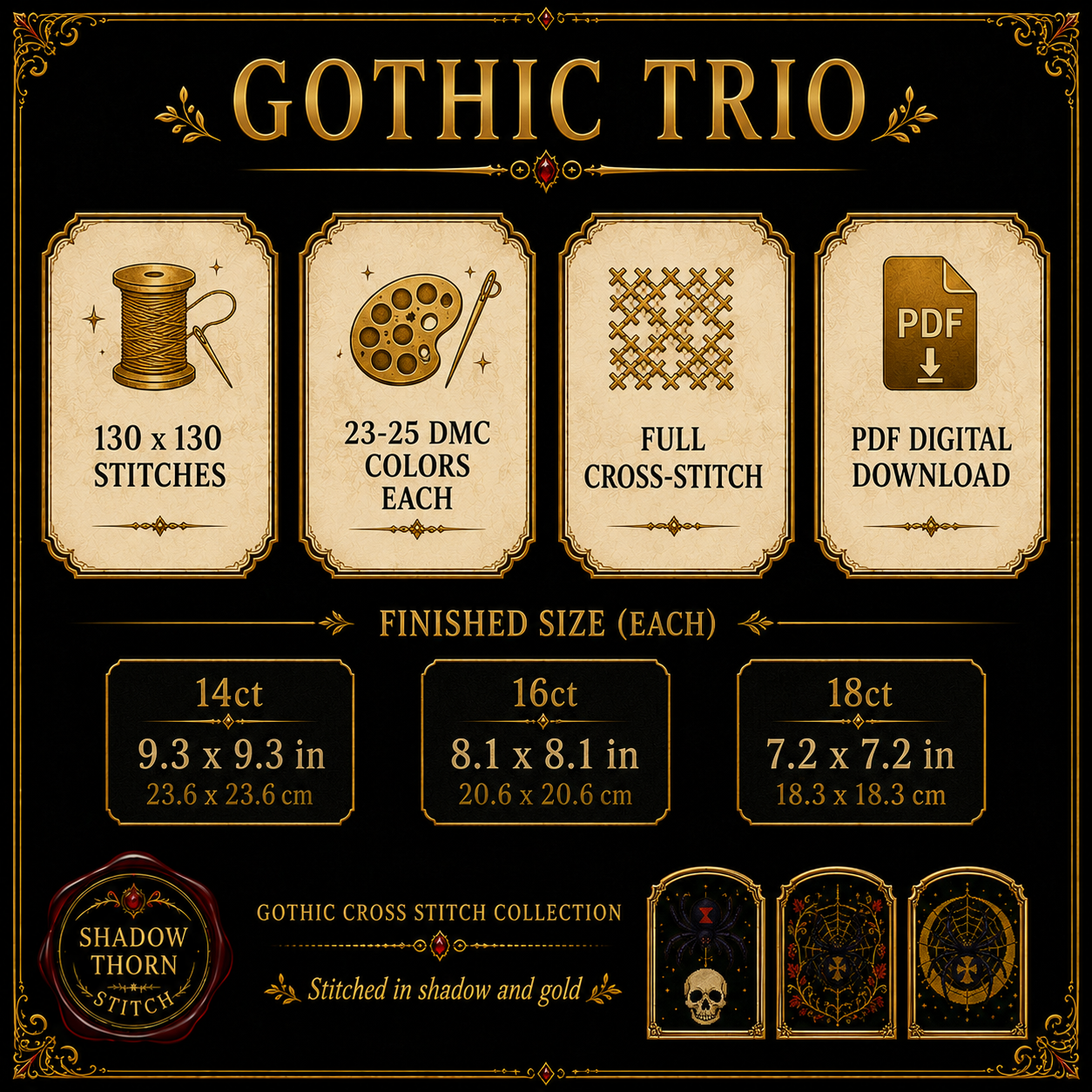 Gothic Spider cross stitch pattern bundle - 07-witchy-cross-stitch-pattern