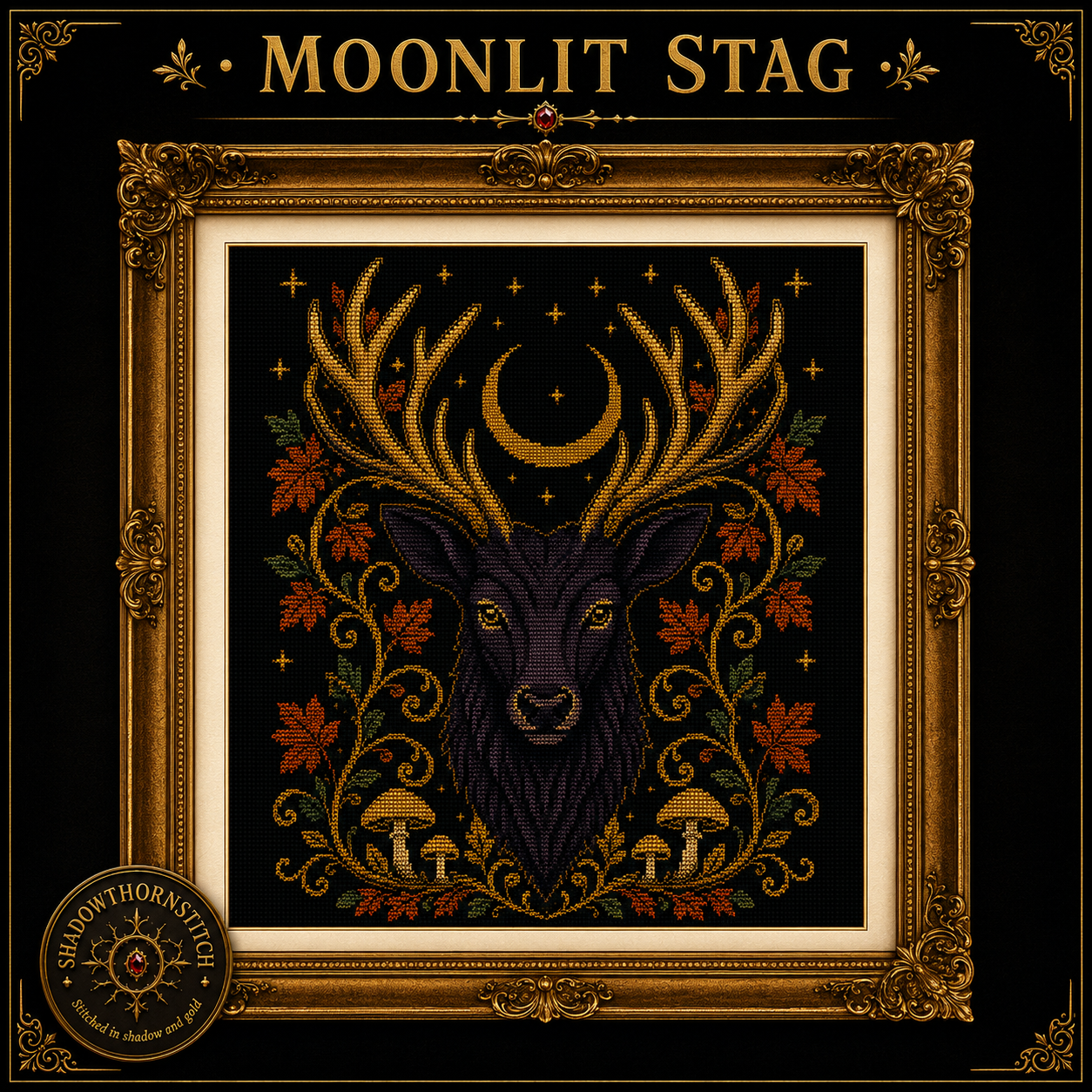 Gothic Stag cross stitch pattern bundle - 03-deer-skull-cross-stitch-pattern