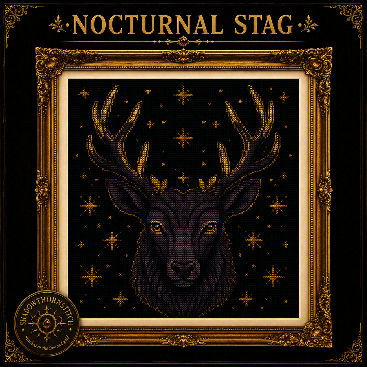 Gothic Stag cross stitch pattern bundle - 05-moon-stag-cross-stitch-pattern