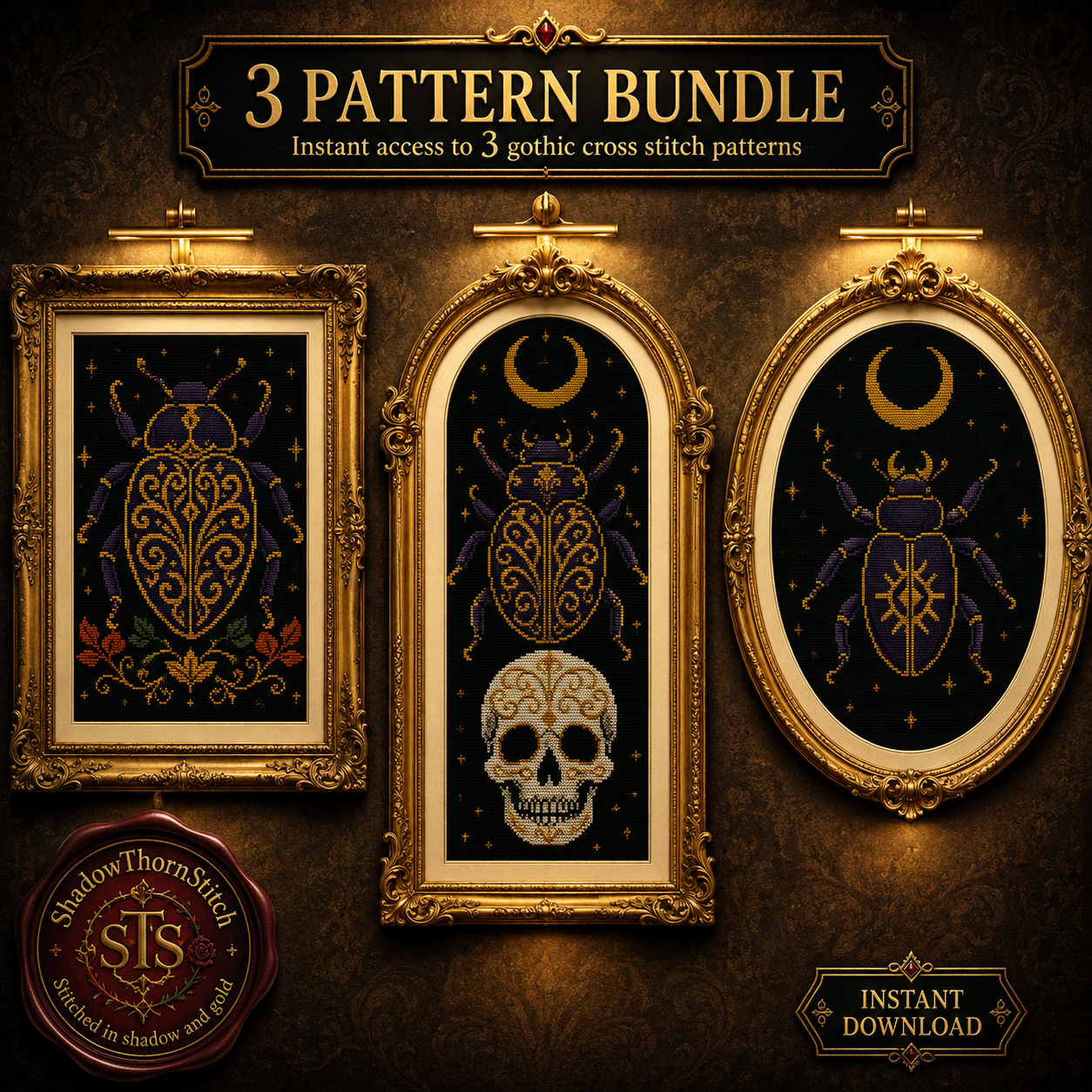 Gothic Beetle cross stitch pattern bundle - 01-beetle-cross-stitch-pattern-bundle