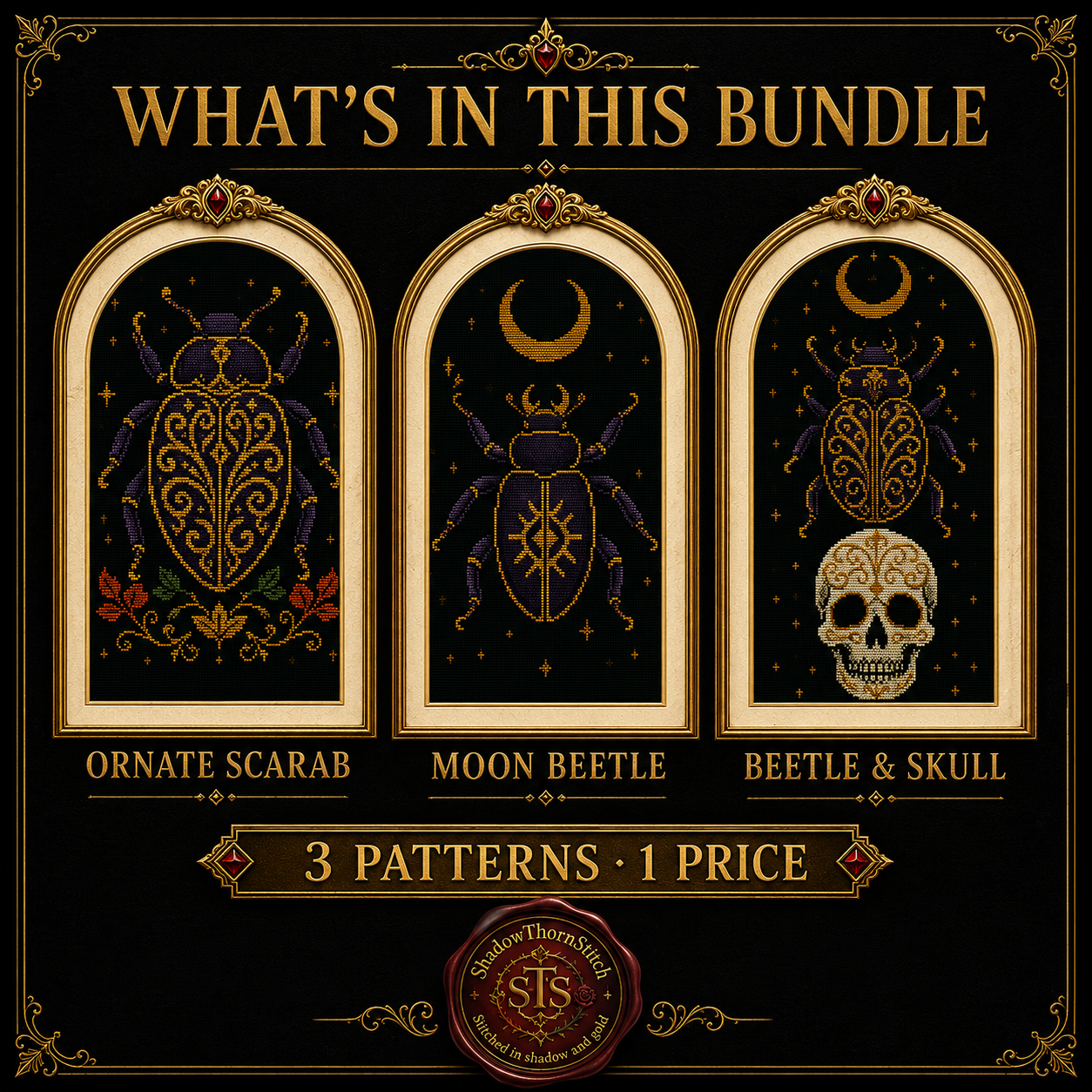 Gothic Beetle cross stitch pattern bundle - 02-gothic-beetle-cross-stitch-set