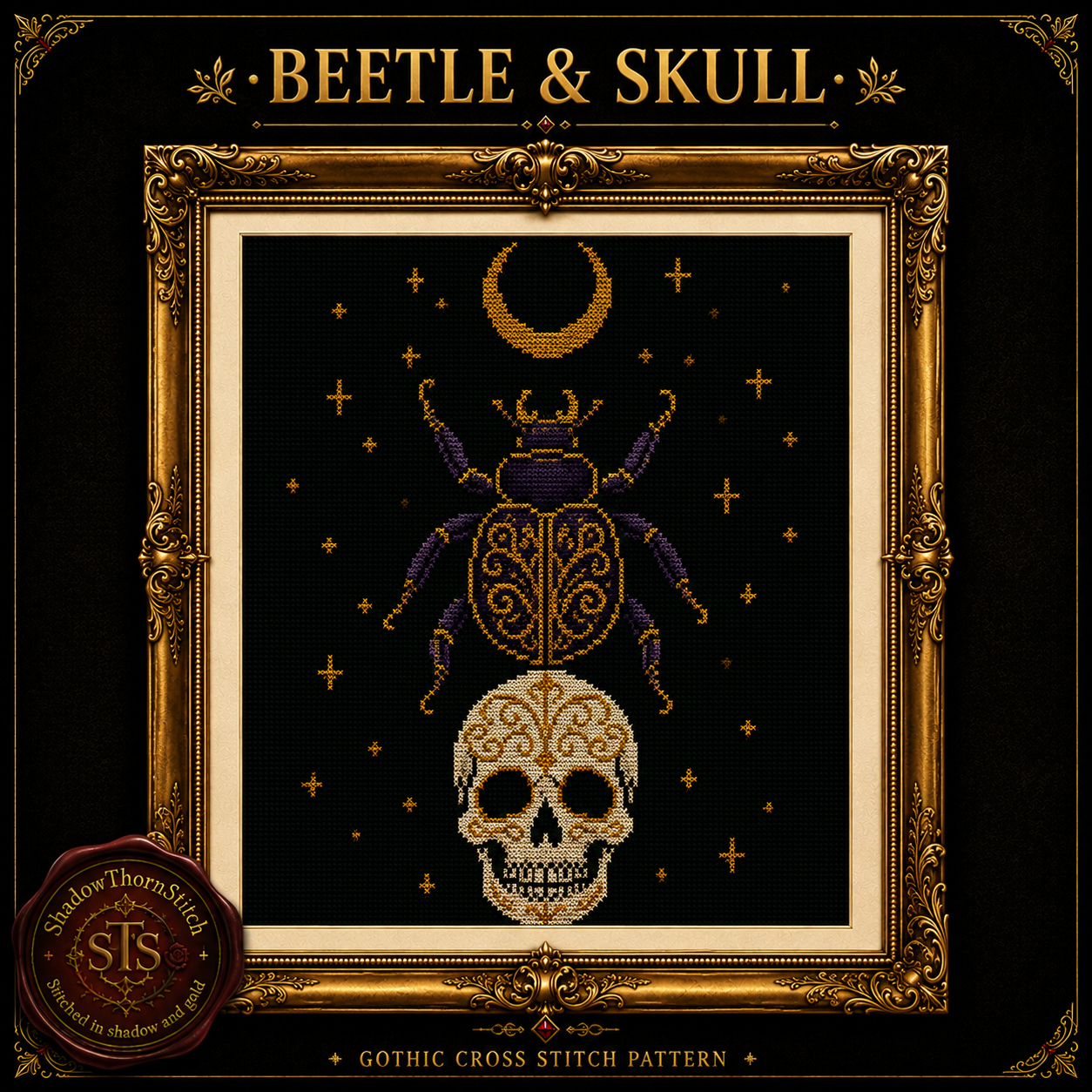 Gothic Beetle cross stitch pattern bundle - 05-moon-beetle-cross-stitch