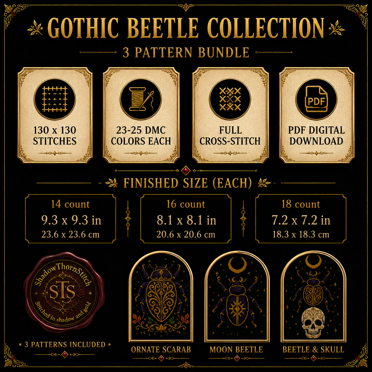 Gothic Beetle cross stitch pattern bundle - 06-skull-cross-stitch-pattern