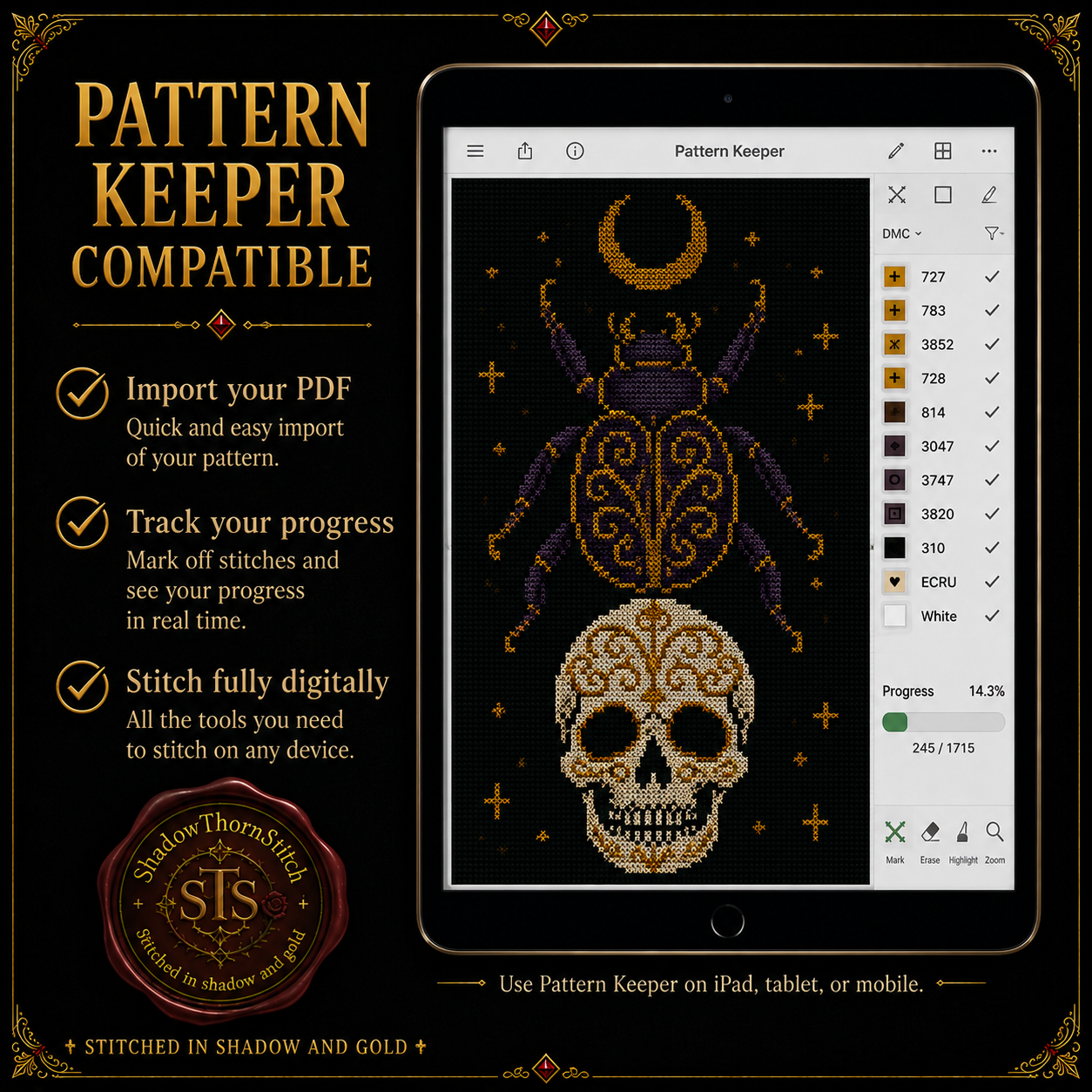 Gothic Beetle cross stitch pattern bundle - 07-witchy-cross-stitch-pattern
