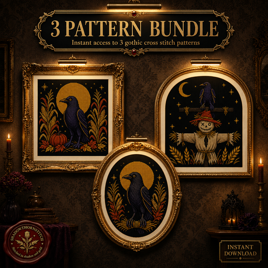 Gothic Crow cross stitch pattern bundle - 01-crow-cross-stitch-pattern-bundle