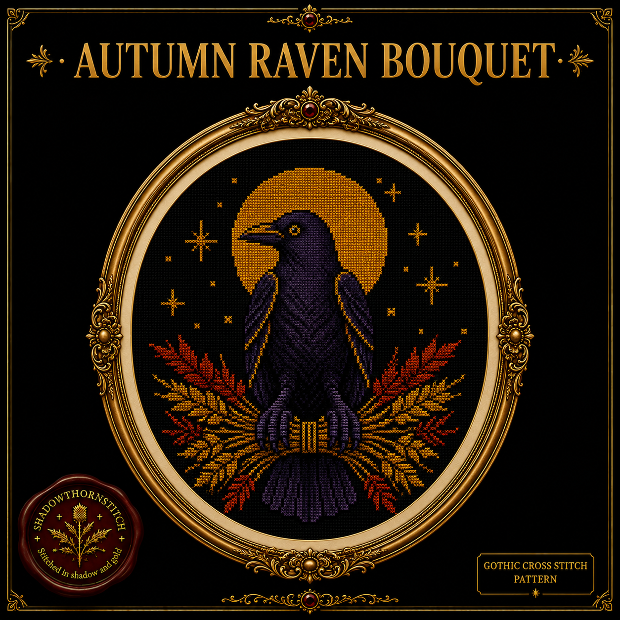 Gothic Crow cross stitch pattern bundle - 05-autumn-crow-cross-stitch