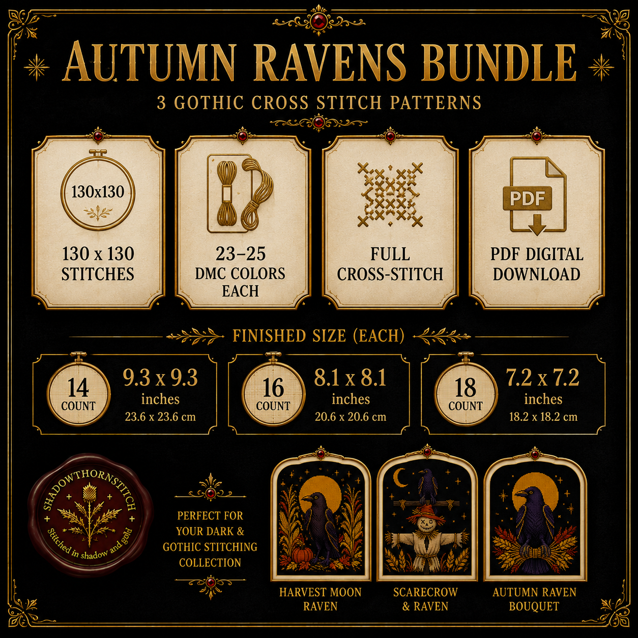 Gothic Crow cross stitch pattern bundle - 06-harvest-cross-stitch-pattern