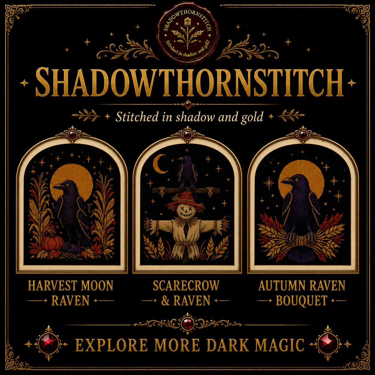 Gothic Crow cross stitch pattern bundle - 10-moon-cross-stitch-pattern