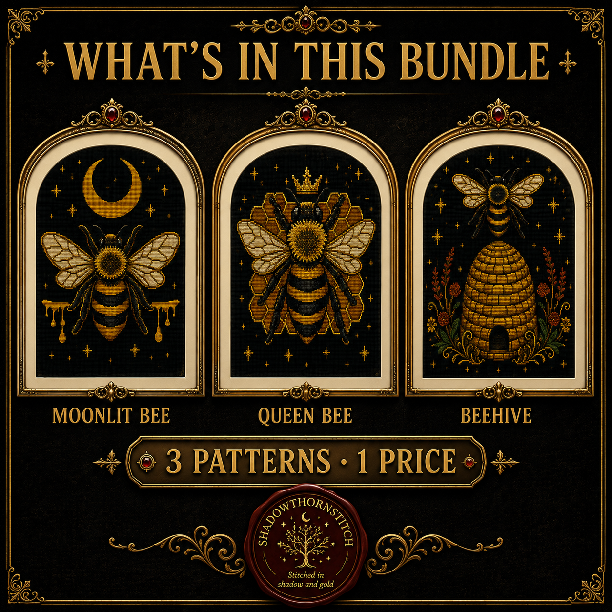 Gothic Bee cross stitch pattern bundle - 02-gothic-bee-cross-stitch
