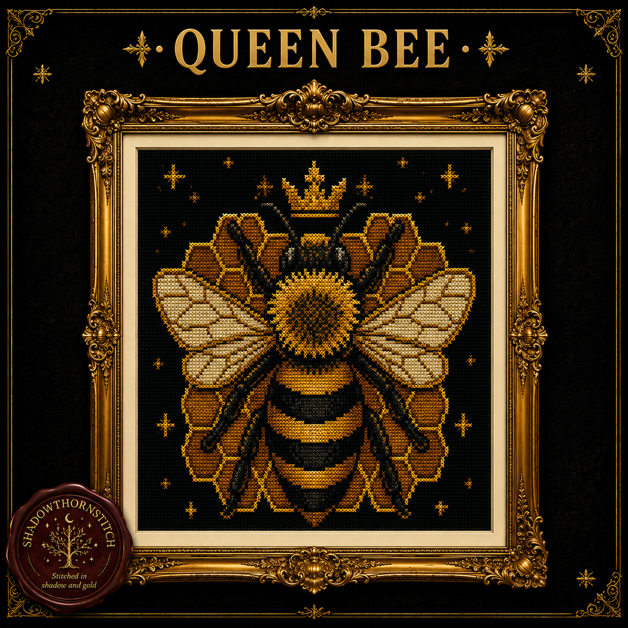 Gothic Bee cross stitch pattern bundle - 03-queen-bee-cross-stitch