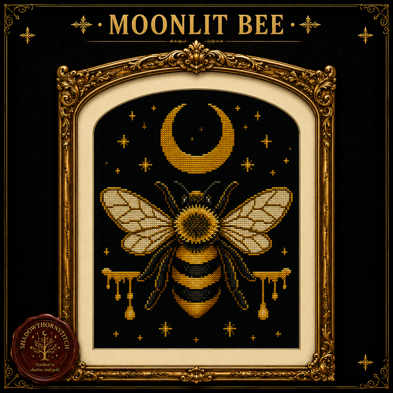 Gothic Bee cross stitch pattern bundle - 04-moon-bee-cross-stitch