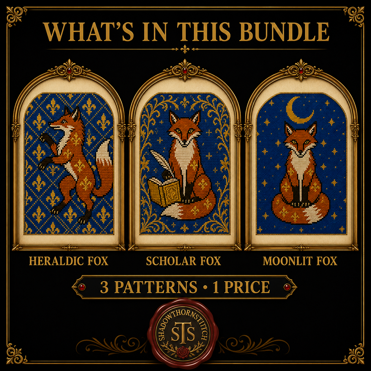 Medieval Fox cross stitch pattern bundle - 02-medieval-fox-cross-stitch