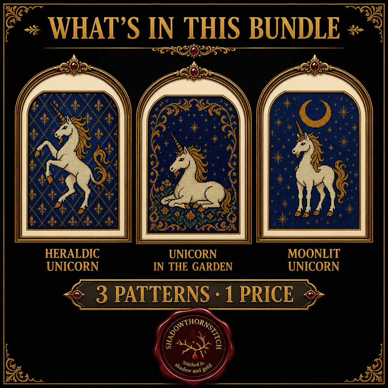 Medieval Unicorn cross stitch pattern bundle - 02-medieval-unicorn-cross-stitch