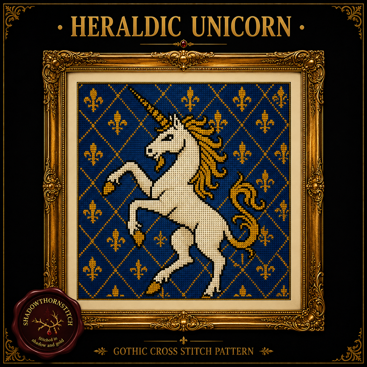 Medieval Unicorn cross stitch pattern bundle - 03-heraldic-unicorn-cross-stitch