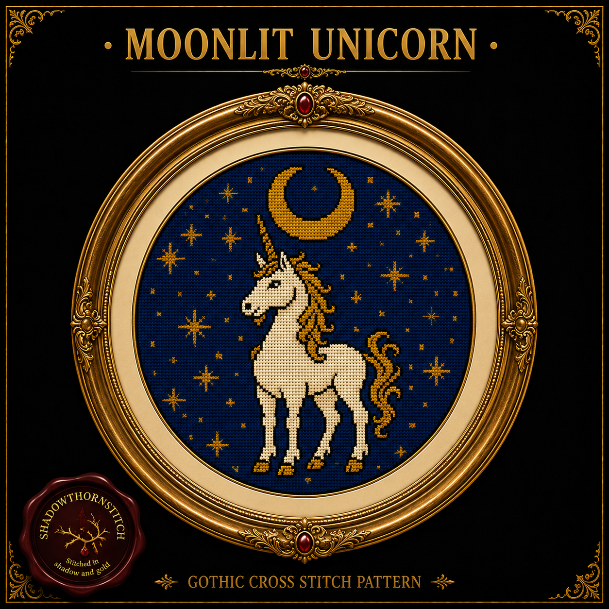 Medieval Unicorn cross stitch pattern bundle - 05-celestial-unicorn-cross-stitch