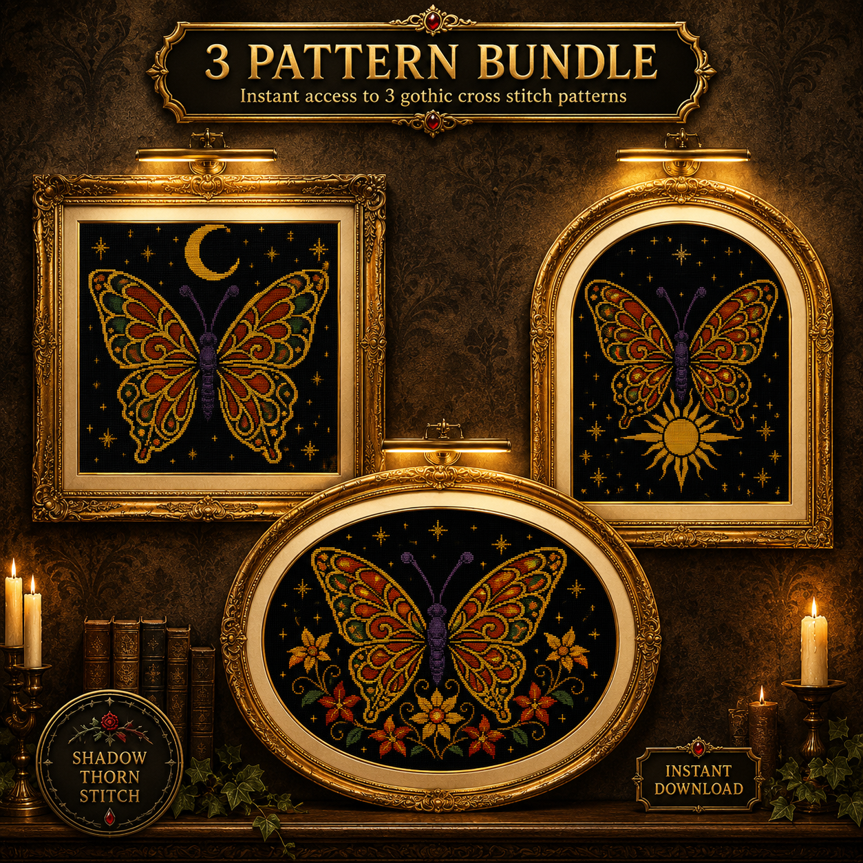 Gothic Butterfly cross stitch pattern bundle - 01-butterfly-cross-stitch-pattern-bundle