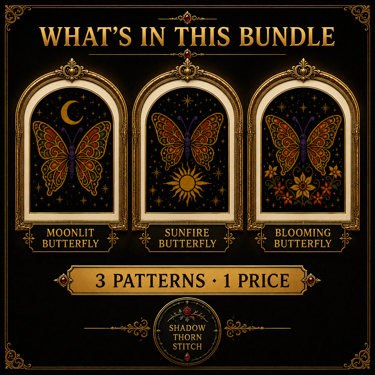 Gothic Butterfly cross stitch pattern bundle - 02-gothic-butterfly-cross-stitch