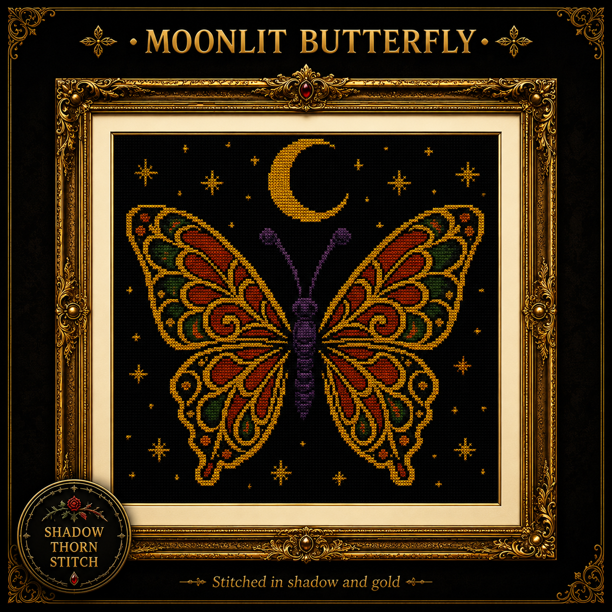 Gothic Butterfly cross stitch pattern bundle - 03-moon-butterfly-cross-stitch