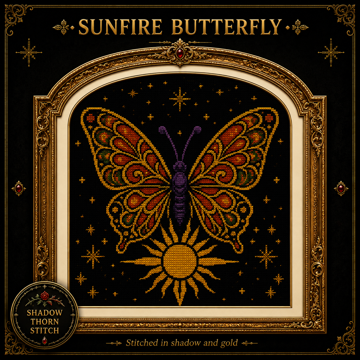 Gothic Butterfly cross stitch pattern bundle - 04-sun-butterfly-cross-stitch