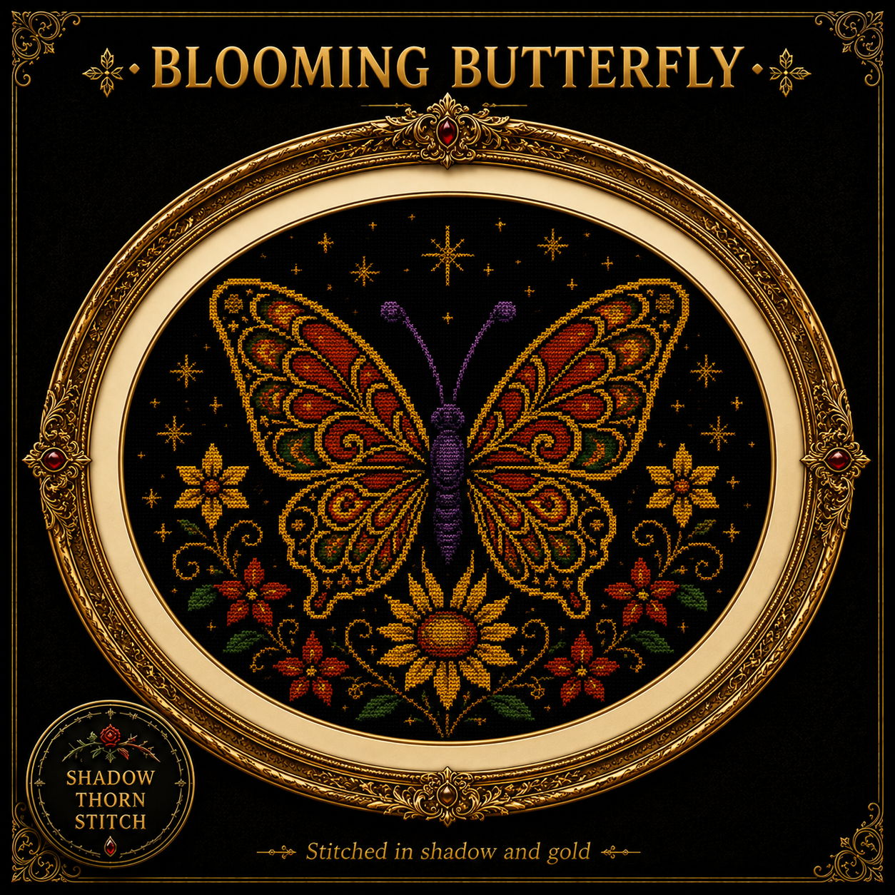 Gothic Butterfly cross stitch pattern bundle - 05-floral-butterfly-cross-stitch