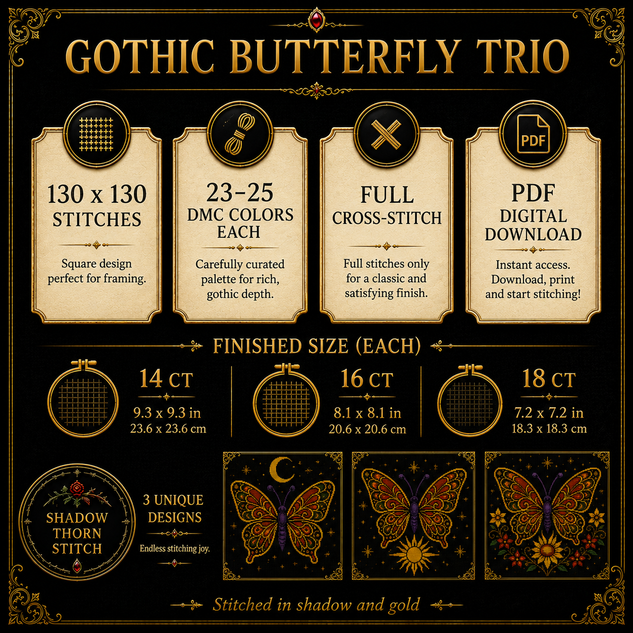 Gothic Butterfly cross stitch pattern bundle - 07-cottagecore-butterfly-cross-stitch