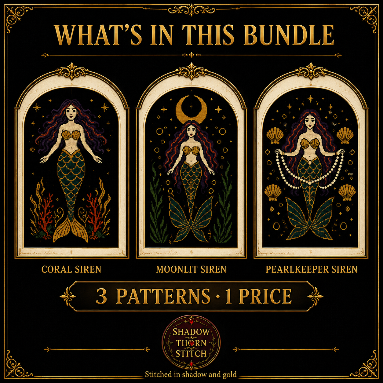 Gothic Mermaid cross stitch pattern bundle - 02-gothic-mermaid-cross-stitch